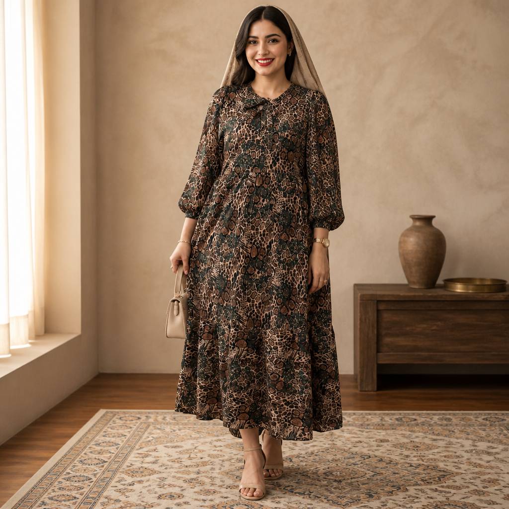 پیراهن ساحلی بلند زنانه مدل پلنگی رنگی ch