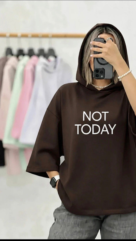 تیشرت لانگ کلاهدار مدل not