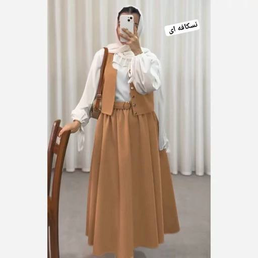 ست چهار تیکه ( شومیز،جلیقه،دامن،کمربند)r