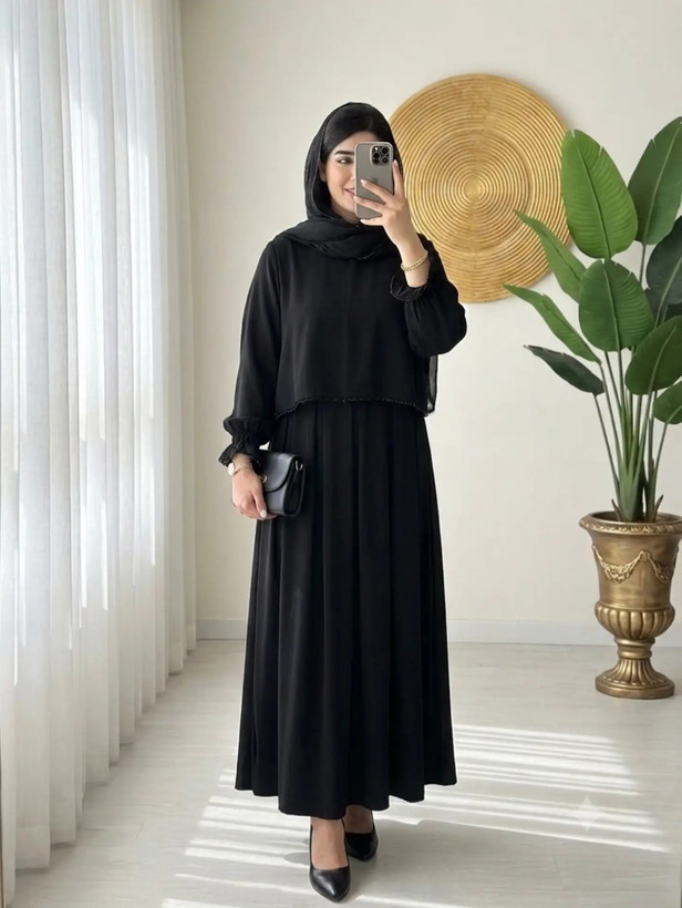 عبا دو تیکه زنانه مدل مروارید دوزی شده