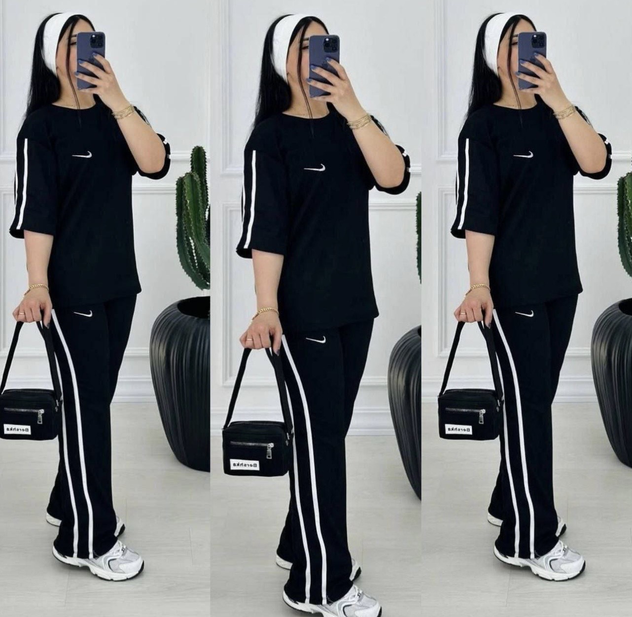ست تیشرت وشلوار فول کش ورزشی زنانه مدل نایک sn