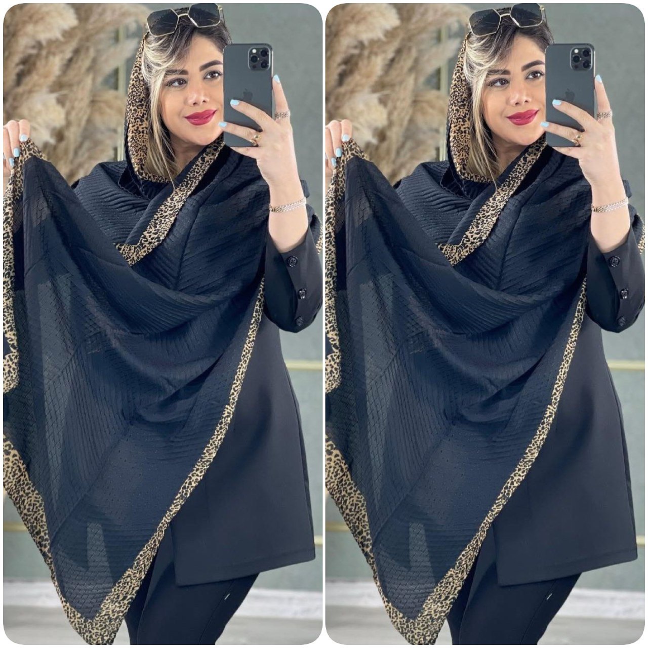 شال  بلند زنانه مدل حاشیه پلنگی