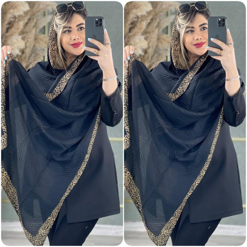شال بلند زنانه مدل حاشیه پلنگی