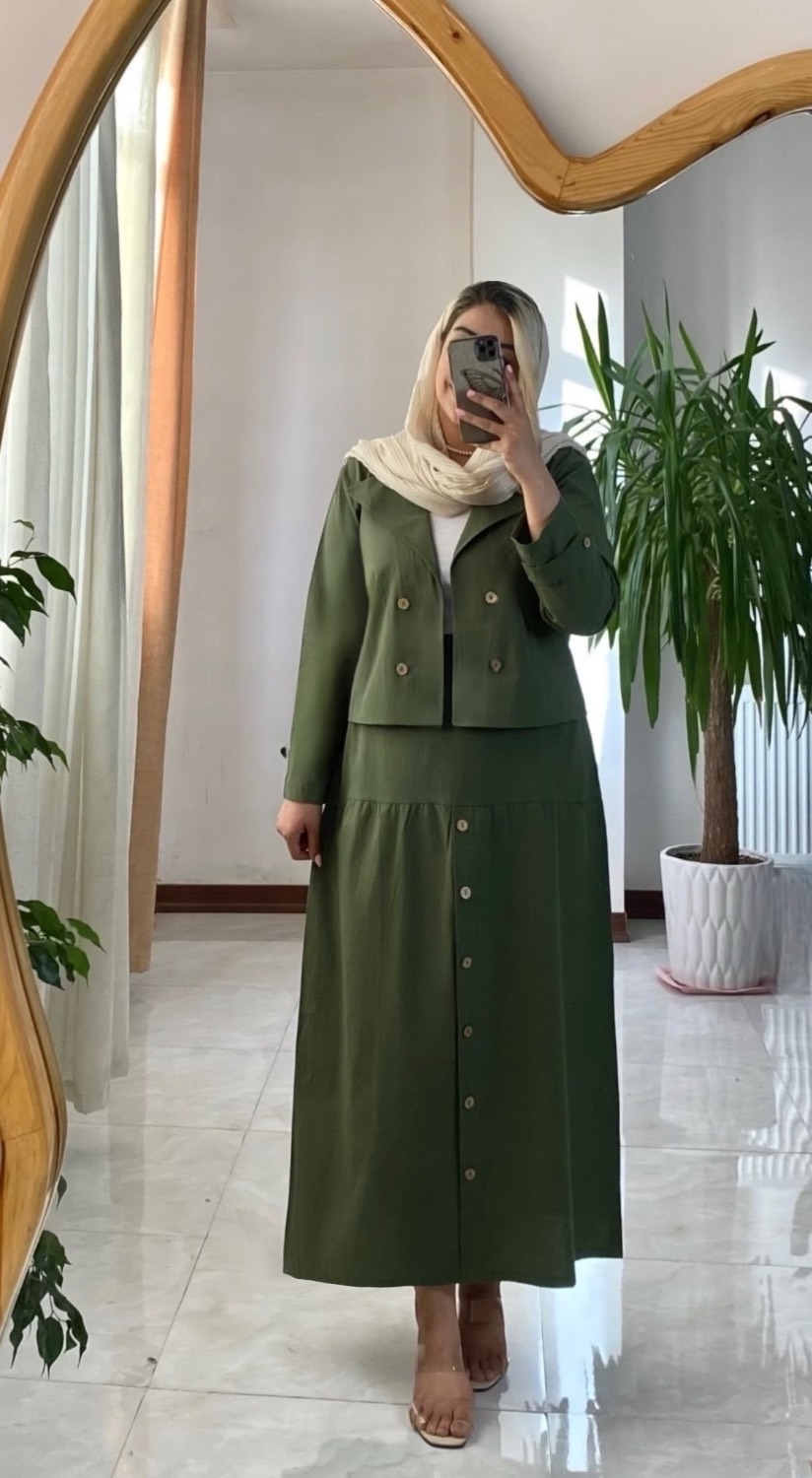 کت و دامن زنانه مدل جلو دکمه