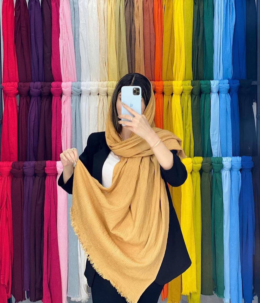 شال پفکی زنانه رنگ زرد